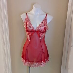 Red and with white accented lace lingerie night gown size L